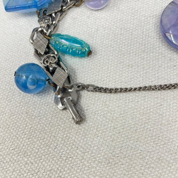 Vintage Bead Charm Bracelet Iridescent Blue Purple Dangle Fun Girly Retro - Picture 4 of 10